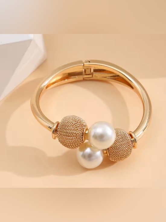 Anthropologie Jewelry - Gold-Tone Pearl Accent Hinged Bangle Bracelet